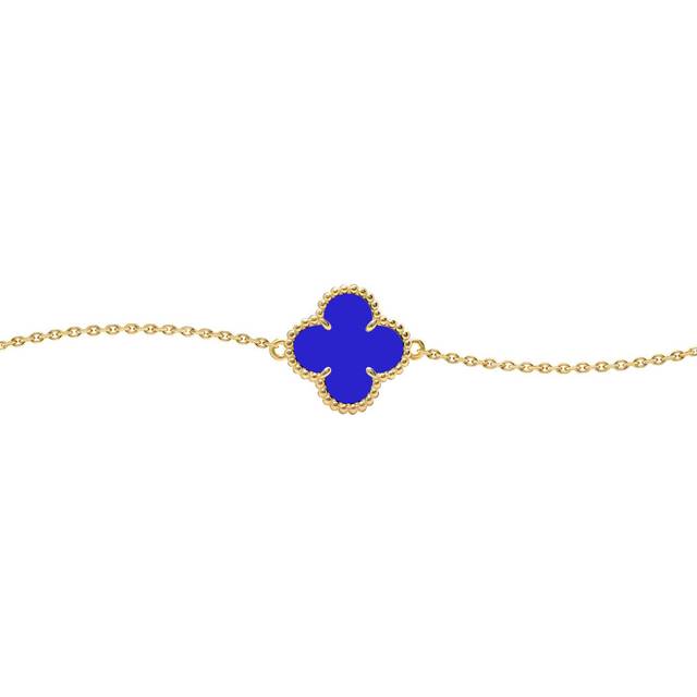 Jewelco London Gold-plated Silver Blue Clover Agate Lucky Charm Chain Bracelet 7-8.5" - ABB239-GP