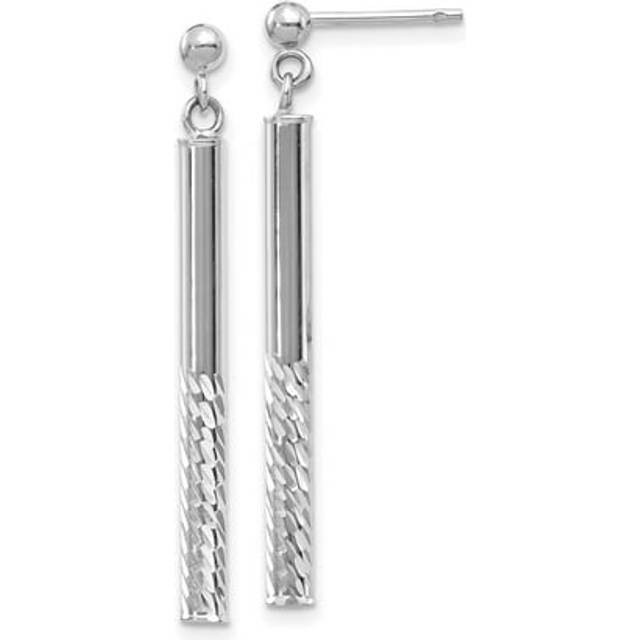 14K White Gold Polished & Diamond-Cut Bar Dangle Post Earrings