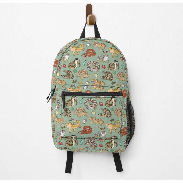 "Backpack Reptile Pets Pattern - Green School Bag Travel 15"""