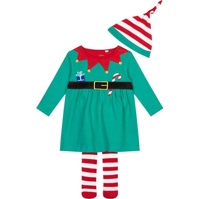 Bluezoo Kids Baby Girls' Green Elf Dress, Hat and Tights Set 3-6 Month