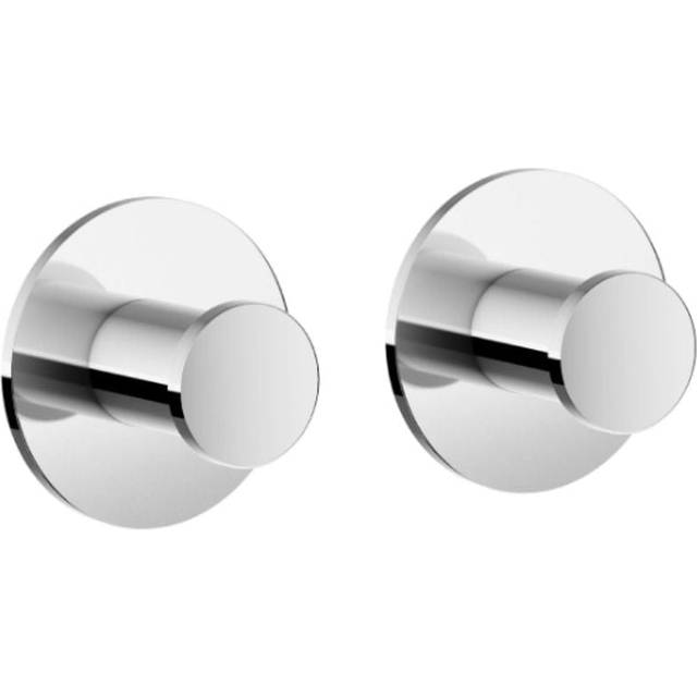 Pair of Polished Chrome Towel Hooks Self Adhesive Wall Mounted Storage - Silver - One Size