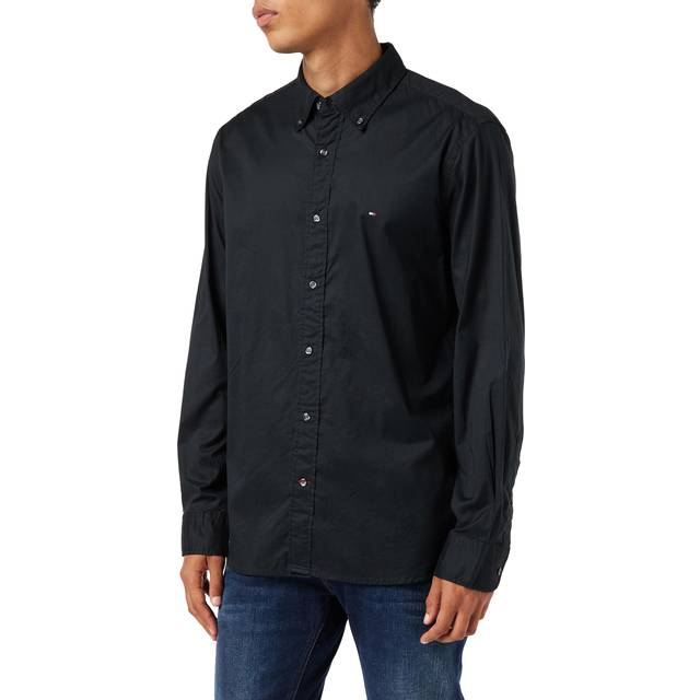 Tommy Hilfiger for man. MW0MW25035 TH Flex shirt in black cotton poplin (M), Casual, Party, Long sleeve, Organic Cotton, Sustainable