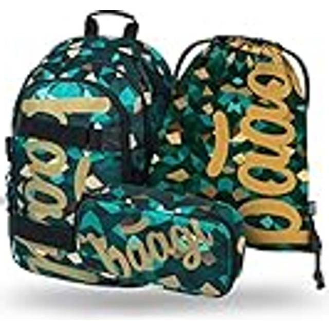 Baagl skolryggsäck set pojkar flickor 3 delar, skolväska från 3 år. Klasse, grundskola skolväska med bröstbälte, ergonomisk skolväska (skate polygon), skate polygon