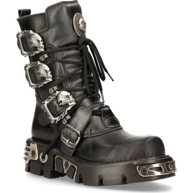 New Rock Unisex Black Mid-Calf Gothic Leather Boots-391-S1 - Size EU 42