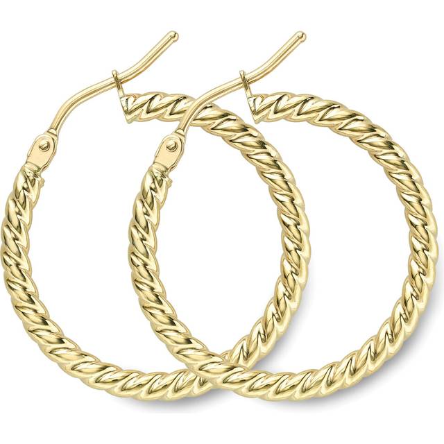 Jewelco London 9ct Yellow Gold Candy Rope Twist Hoop Earrings 25mm - ERNR02523