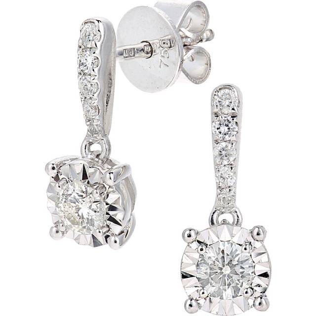 Jewelco London 18ct White Gold Round 1/4ct Diamond 9pts Solitaire Drop Earrings - PE0AXL5749W18