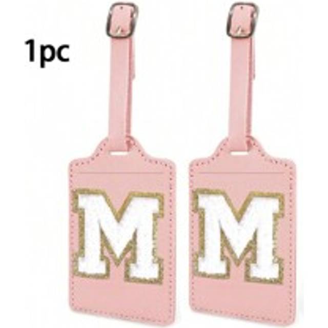 Bagageetikett med initialer för resväskor, TSA-godkända, personliga bagageetiketter i PU-läder med sekretessskydd, namnkort, vita söta monogrammerade - Rosa (L,M,S,A,H,B,C,D,E,F,G,J,K,I,N,O,P,Q,R,T,U,V,W,X,Y,Z)