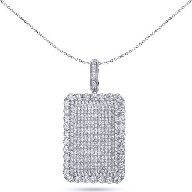 Jewelco London Men's Rhodium Silver Round CZ Sparkling Vanity Mirror Encrusted Dog Tag Charm Pendant 1oz - APD175