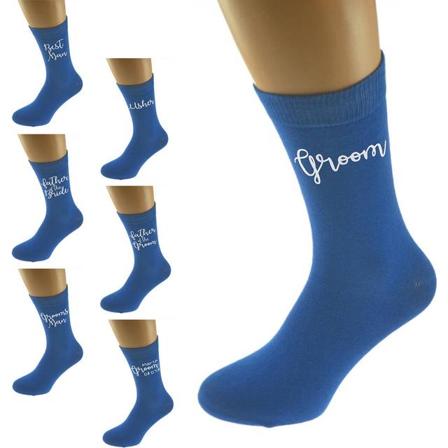 Bright Blue Wedding Design Socks Uk Mens 5-12 In Various Roles X6n875