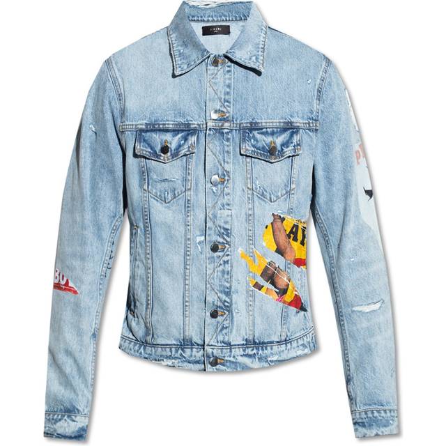 Amiri, Denim Jackets, male, Blue, S, Blue Cotton Jacket with Multicolor Print