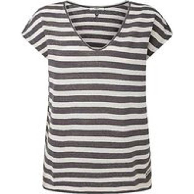 Pepe Jeans Stripe V-Neck Linen T-Shirt - Green Stripe