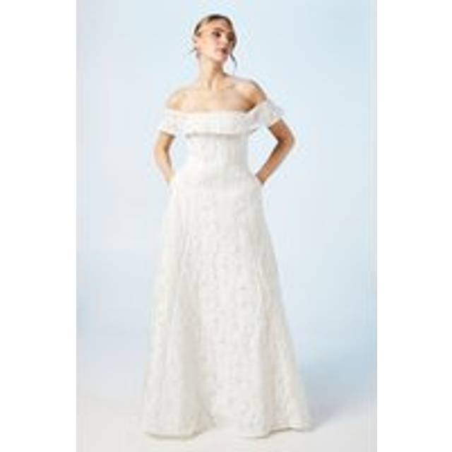 Bardot Jacquard Full Skirted Wedding Dress - Ivory - 8