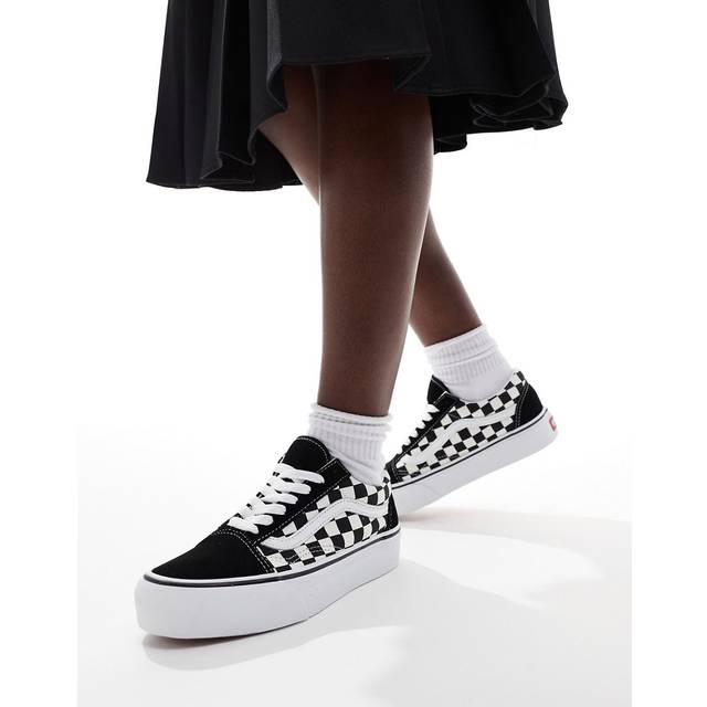 Vans – Checkerboard Old Skool – Svartvita platå-sneakers-Svart/a