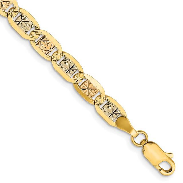 14K Tri-Color 4.65 mm 7 in. Gold Pav Valentino Chain Bracelet