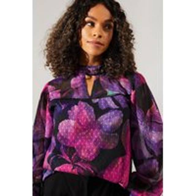 Womens Occasion Floral Dobby High Neck Blouse - Pink - 8