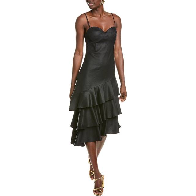 BCBGMAXAZRIA Asymmetrical Ruffle Linen-Blend Cocktail Dress