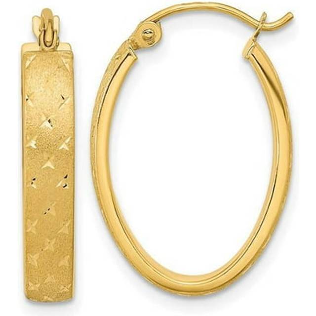 22.55 x 15.04 mm 14K Polished Satin Diamond Cut Hoop Earring, Yellow