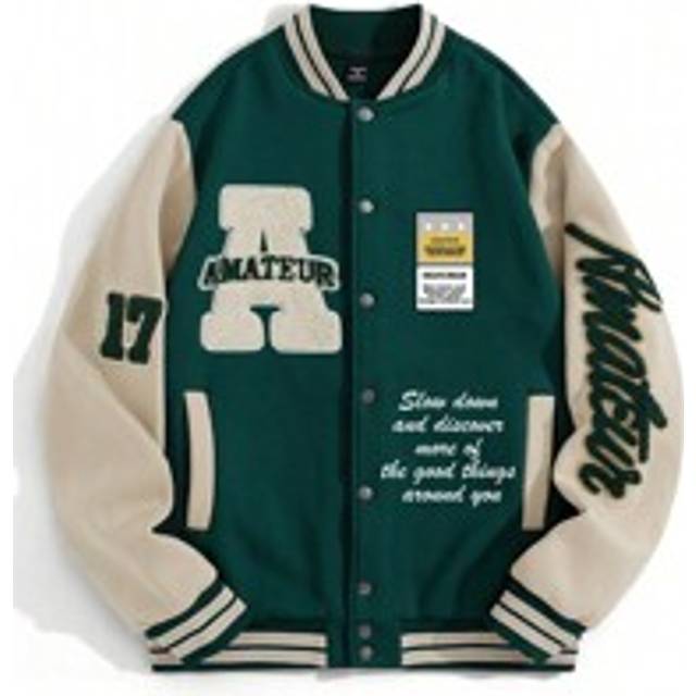 Män Letter Grafisk Randig Trim Colorblock Varsity Jacka, Långärmad, Gå ut, Preppy, Baseball Jacka - Multifärgad (L,M,S,XL,XS,XXL)