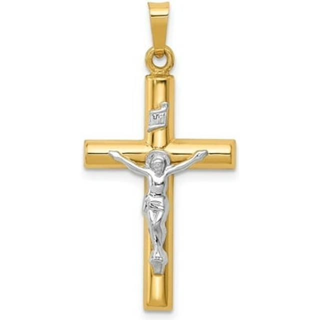 14K Two-Tone Inri Hollow Crucifix Pendant