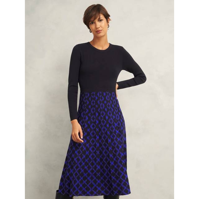 Hobbs Larna Knitted Dress, Black/Blue