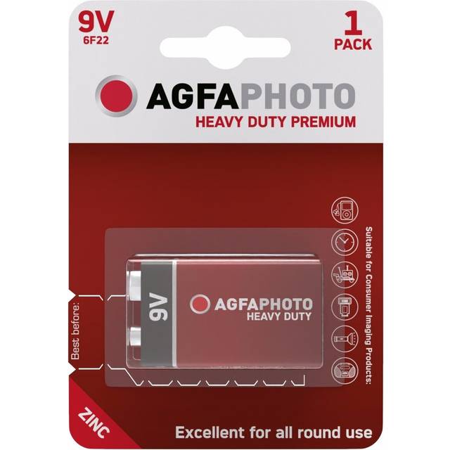 Agfa Photo Heavy Duty Premium 9V 9 Volt Block Battery Cell 6F22