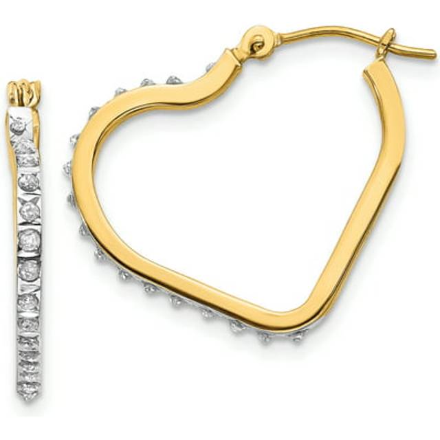 14K Yellow Gold Diamond Fascination Heart Hoop Earrings