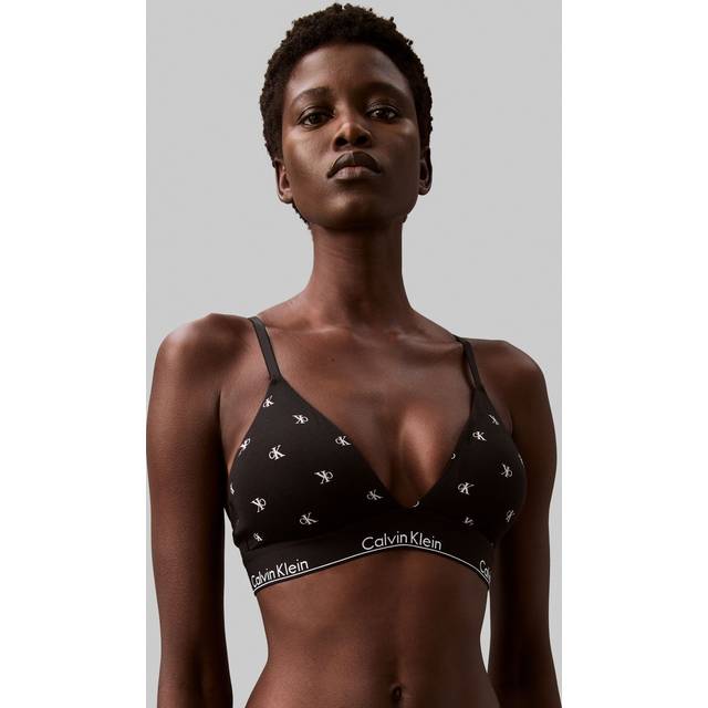 Calvin Klein Women's Women Diamond Logo Print Lightly Lined Triangle Bra, Black - Size: XS