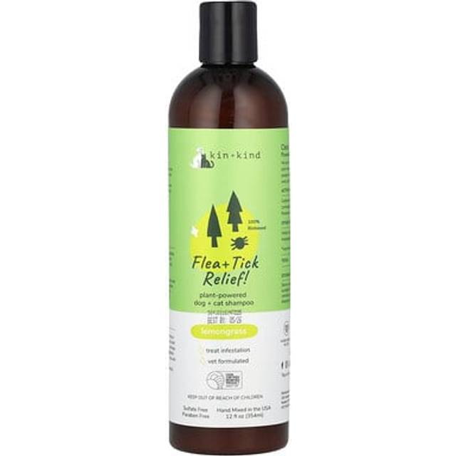 Kin+Kind, Flea + Mite Relief!, Plant-Based Dog and Cat Shampoo, Lemongrass, 12 fl oz (354 ml)