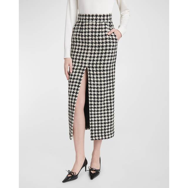 Pied De Poule Wool Maxi Skirt - BLACK - 42 IT (6 US)
