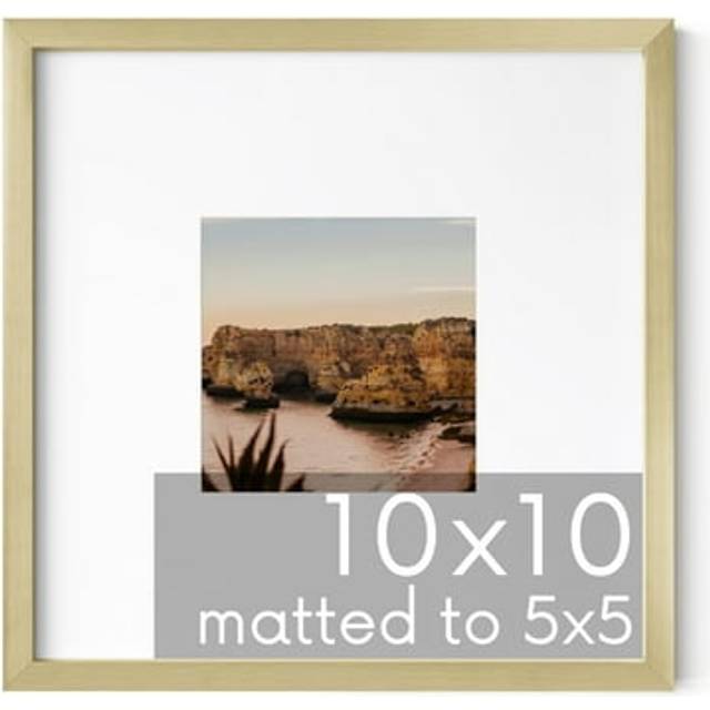 HAUS AND HUES 10x10 Gold Metal Picture Frame Matted to 5x5  Features Premium Aluminum  Hanging Hardware  Shatterproof Plexigla