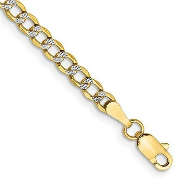 14K Yellow & Rhodium 3.4 mm Semi-Solid with Pav Curb 7 in. Chain Bracelet
