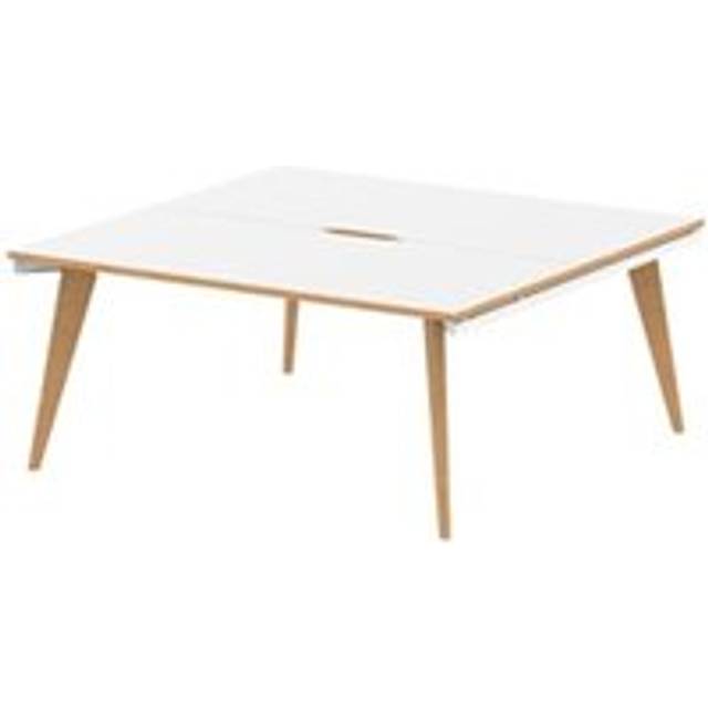 Oslo 1600mm B2B 2 Person Desk White Top Natural Wood Edge White Frame