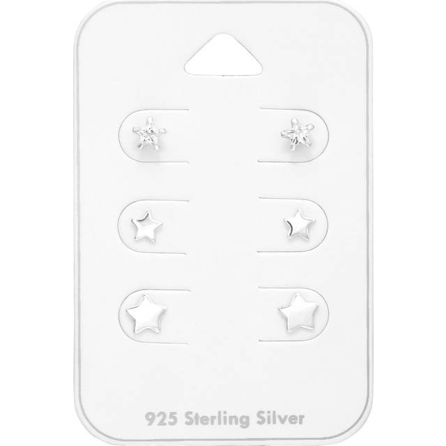 Stars crystal & plain set of ear studs 925 sterling silver ladies earrings