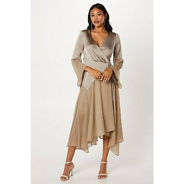Chiffon And Satin Wrap Wedding Guest Dress - Silver Grey - 8