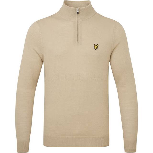 (S, Safari) Lyle & Scott Mens Golf 1/4 Zip Merino Blend Wicking Jumper Sweater