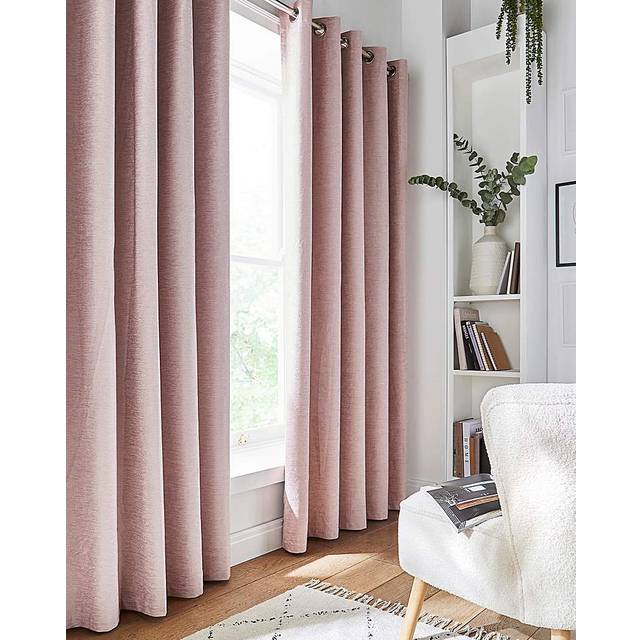 Enhanced Living 66x72" Sand Natural Eyelet Curtains Savoy Pair of 100% Blackout Thermal Velvet Chenille Curtains (168x183cm), Cream