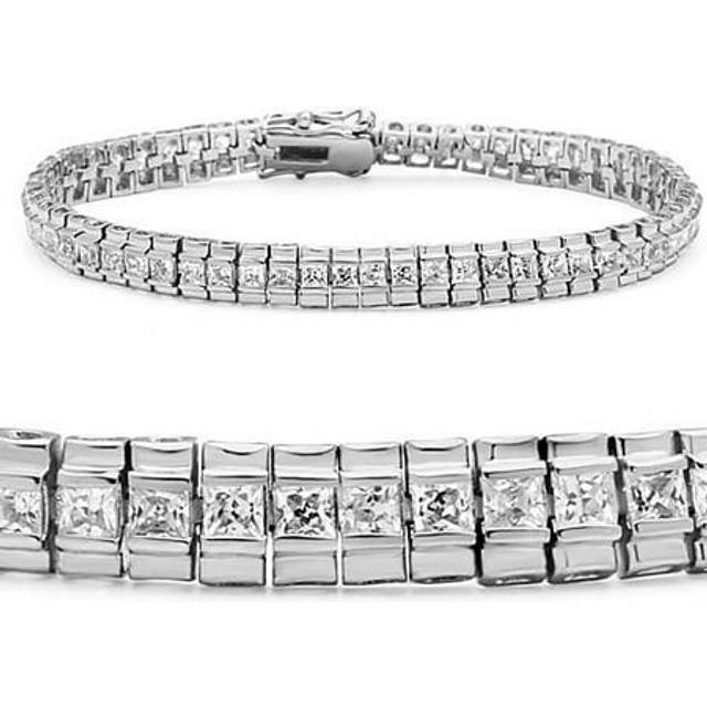 Alamode 47304-8 Women Rhodium Brass Bracelet with AAA Grade CZ in Clear - 8 in.