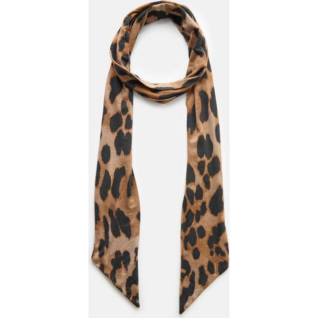Mint Velvet Leopard Print Skinny Scarf, Camel