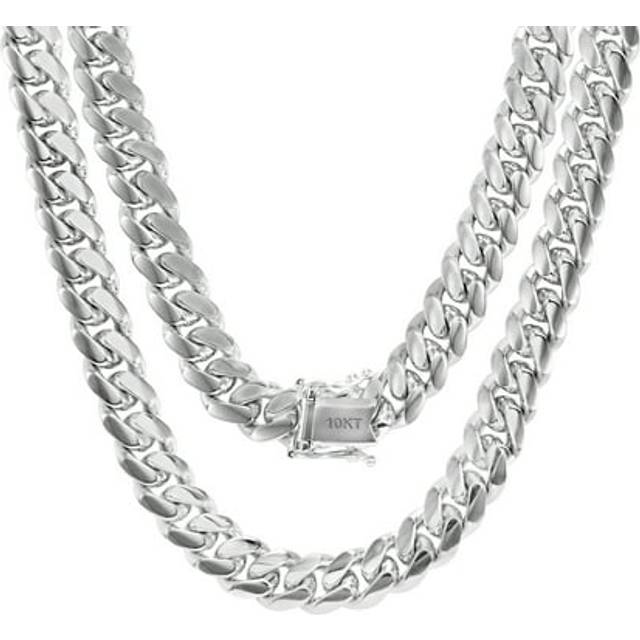 10k White Gold Solid Mens 7mm Miami Cuban Link Chain Necklace Box Clasp 18-30
