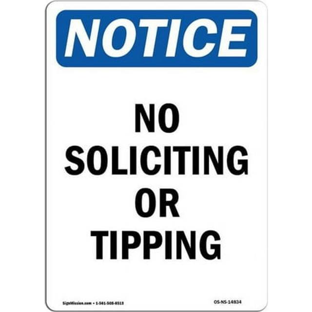 SignMission OS-NS-A-1218-V-14834 12 x 18 in. OSHA Notice Sign - No Soliciting or Tipping