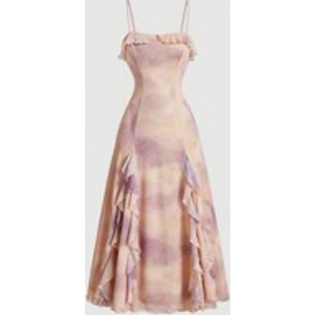 Elegant och romantisk sommarklänning med volangfåll, knytband, abstrakt Tie-Dye-tryck - Multifärgad (L,M,S,XL,XS,XXL,XXS,XXXL,XXXXL)