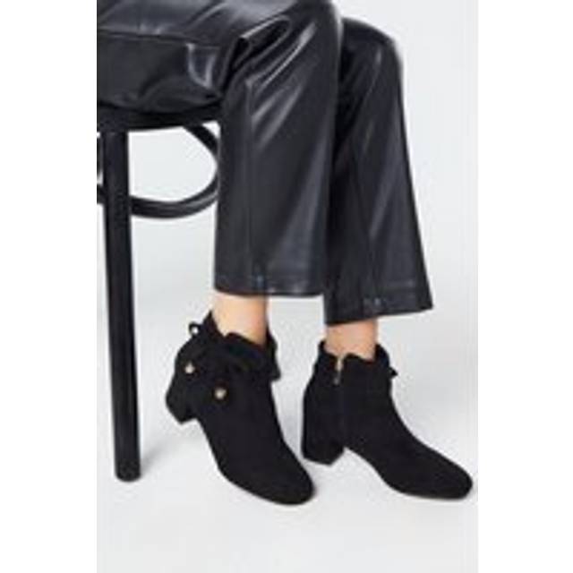 Womens Good For The Sole: Wide Fit Madeline Bow Detail Medium Block Heel Ankle Boots - Natural Black - 3