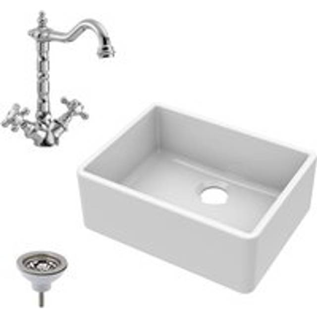 Fireclay Kitchen Bundle - Butler Sink, Compatible Waste & French Tap, 595mm - Chrome - Balterley