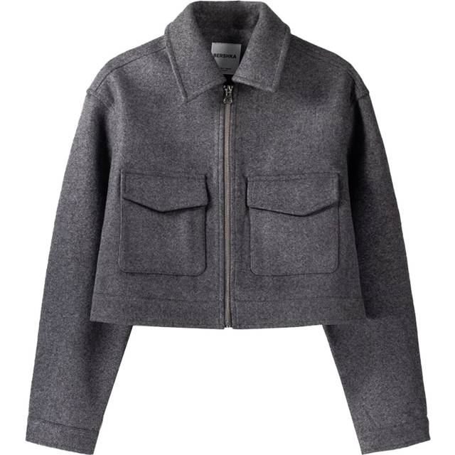 Bershka – Mörkgrå yllejacka med boxig passform-Grå/a
