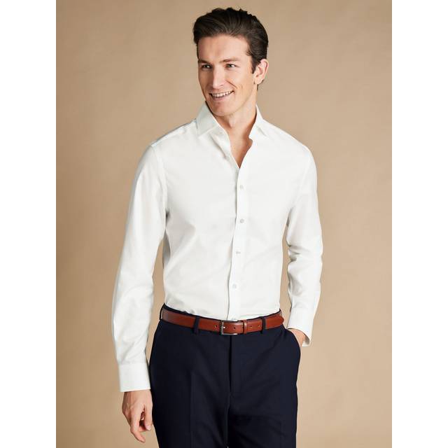Men's Cutaway Collar Non-Iron Twill Cotton Formal Shirt - White Single Cuff, Small by Charles Tyrwhitt (Small)
