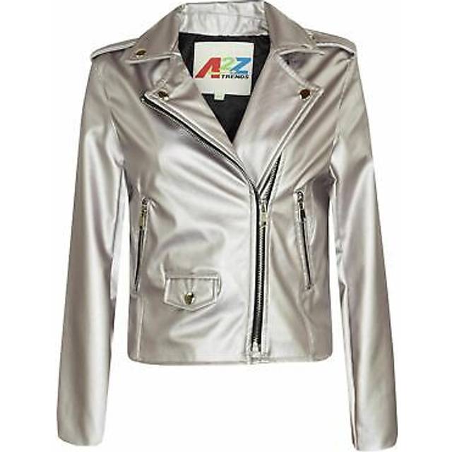 (9-10 Years, Silver) Girls PU Leather Silver Jacket Waterproof Coat