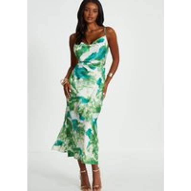 Quiz Womens Green Marble Print Cowl Neck Midaxi Dress - Size 14 UK