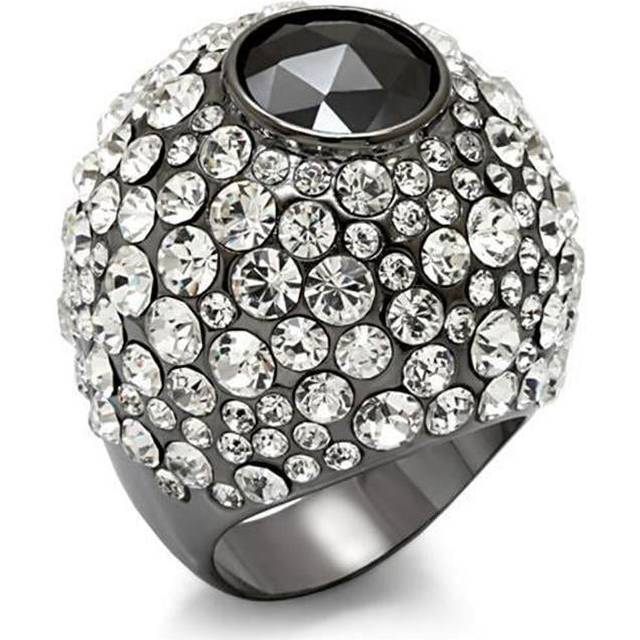Alamode LO1629-5 Women TIN Cobalt Black Brass Ring with AAA Grade CZ in Black Diamond - Size 5