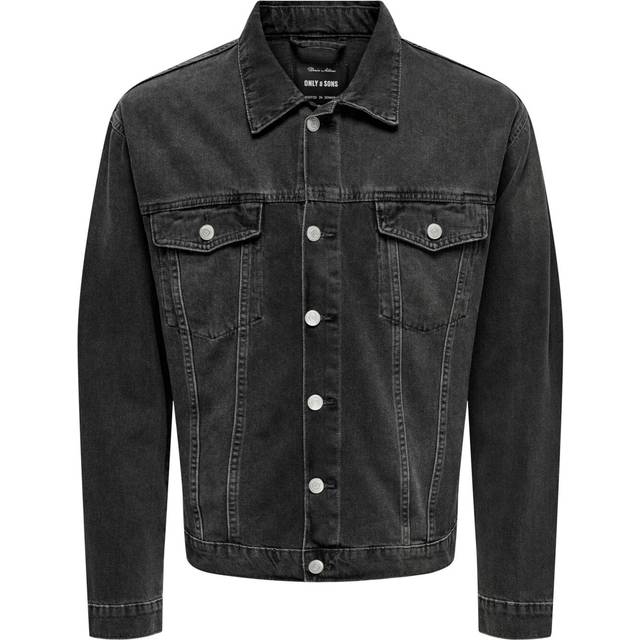 ONLY & SONS – Svart, tvättad jeansjacka i oversize-Blå