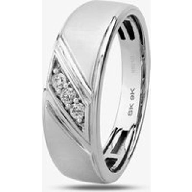 9ct White Gold Mens Matte And Polished Three Stone Diamond Wedding Ring TH0146594 U - Silver